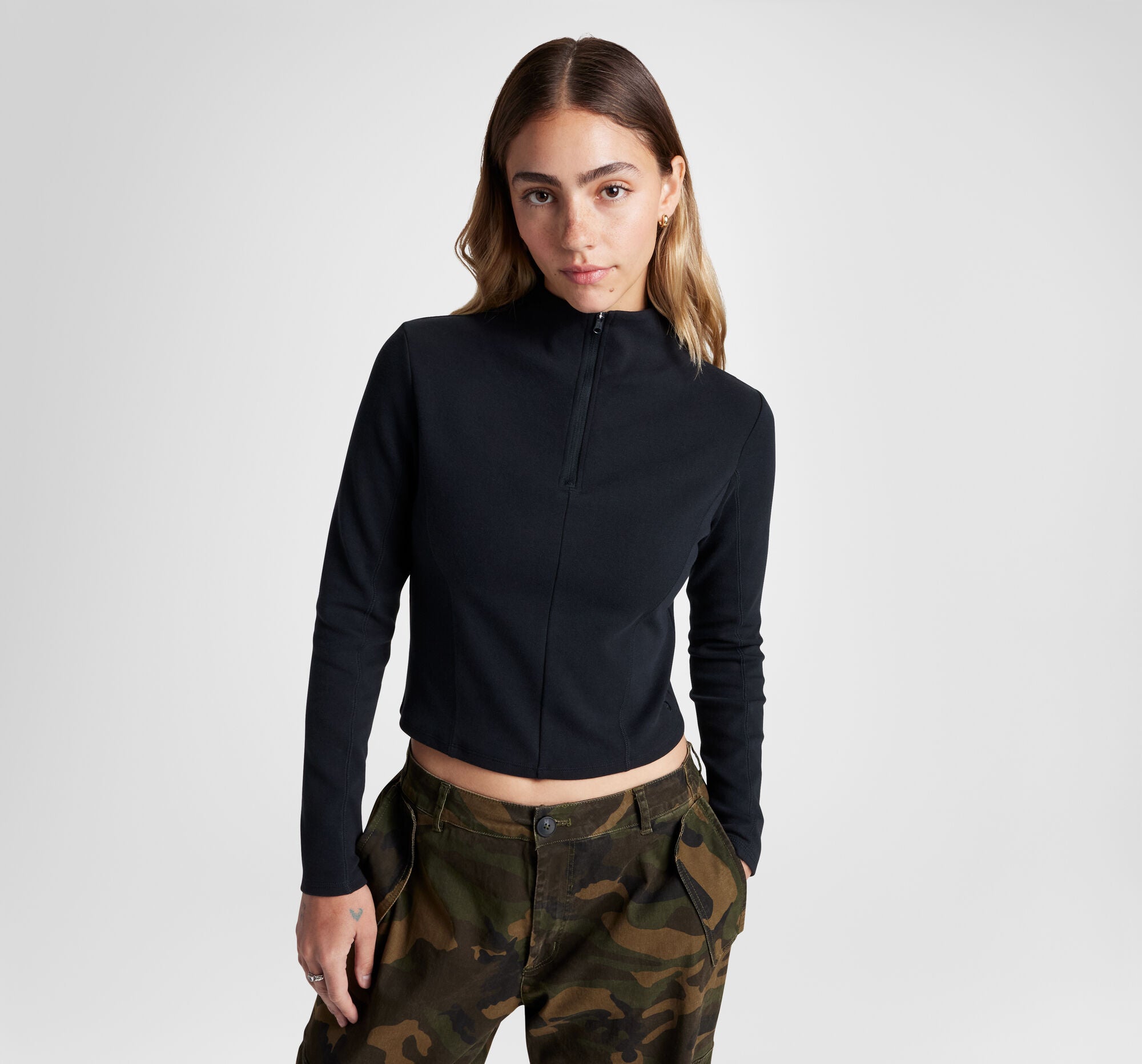 Half-Zip Mock Neck Long Sleeve Top | Converse Canada