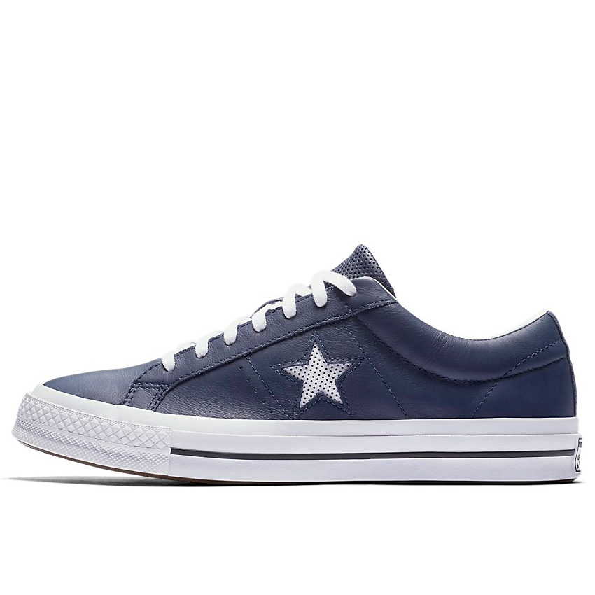 One Star Perforated Leather Low Top in Midnight Navy | Converse.ca