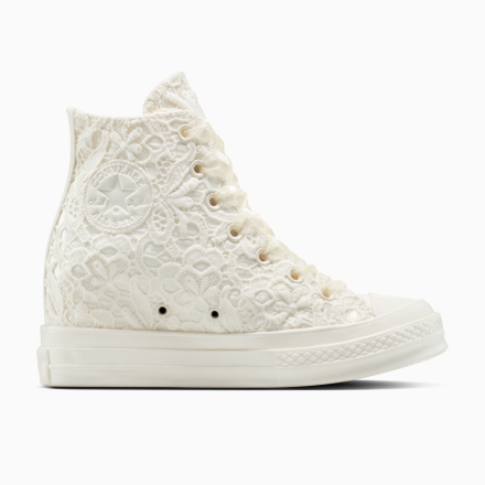 Converse Canada Chuck 70 Wedge Platform Crocheted Satin in Egret/Egret/Black