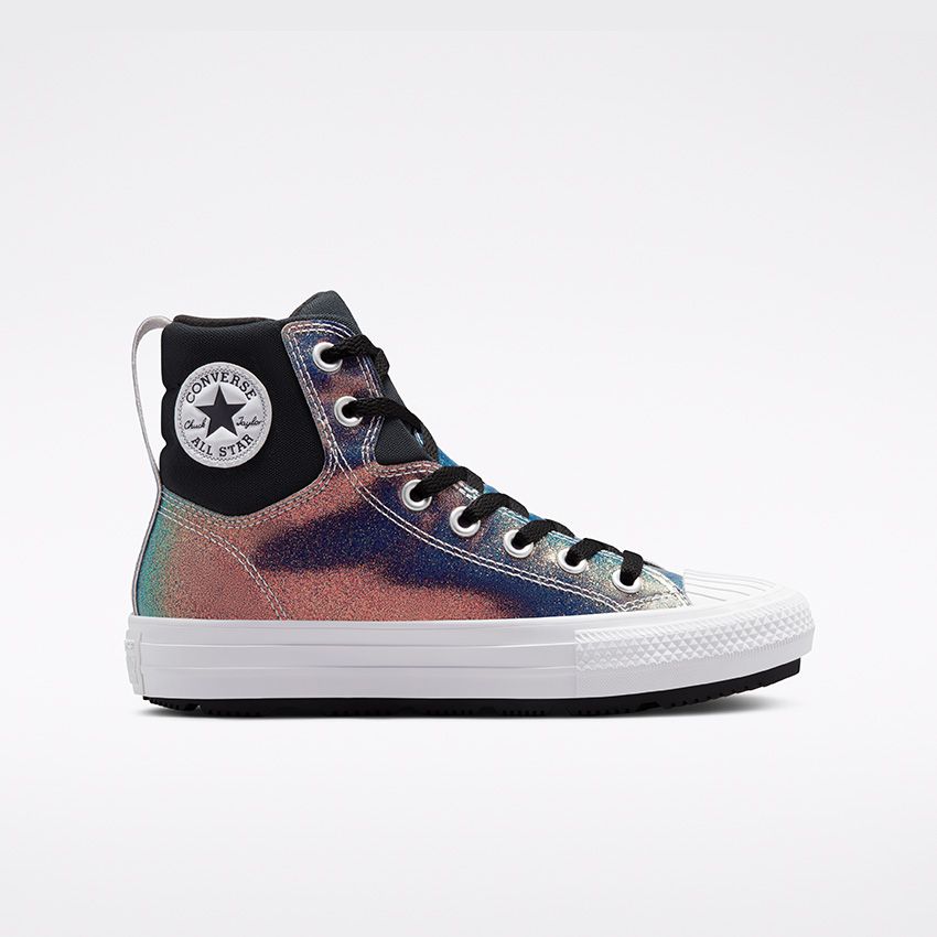 Iridescent Leather Chuck Taylor All Star Berkshire Boot High Top Little/Big  Kids in Black/Rainbow - Converse Canada