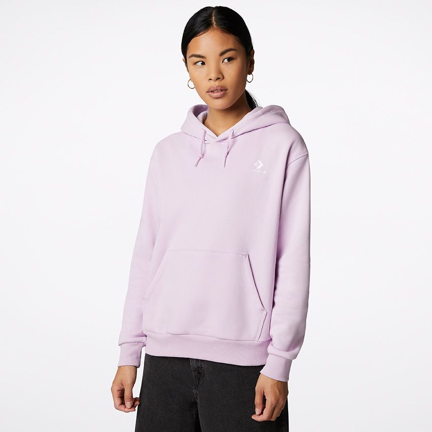 Embroidered Star Chevron Pullover Hoodie in Pale Amethyst
