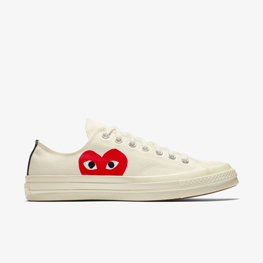 Converse x Comme des Garçons PLAY Chuck 70 Low Top in Milk/White/High Risk  Red
