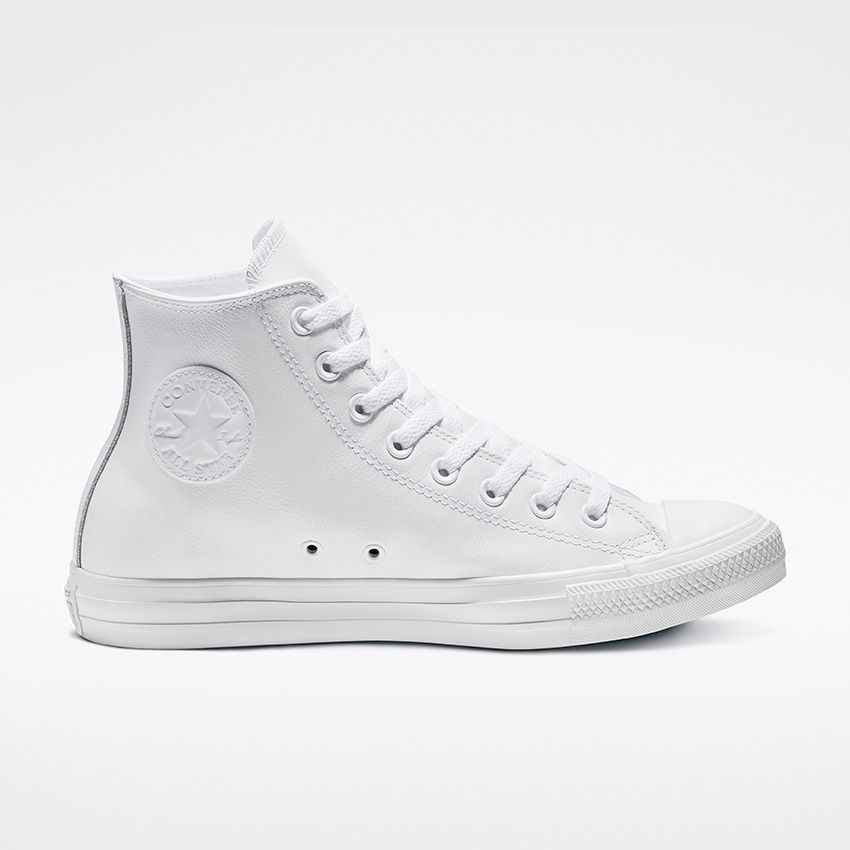 Arriba 84+ imagen all white high top converse leather