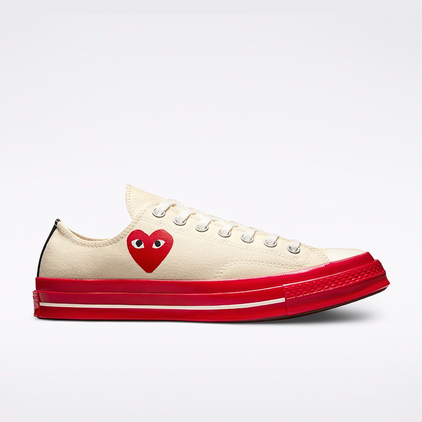 Converse x Comme des Garçons PLAY Chuck 70 Low Top in Pristine/Red/Egret