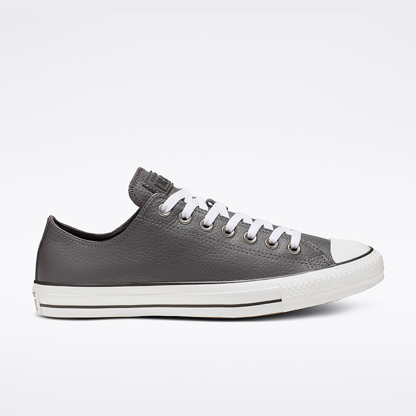 Grey leather converse all star on sale