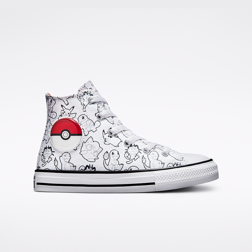 Converse x Pokemon Poke Ball Chuck Taylor All Star High Top Little Big Kids in White Black University Red Converse Canada