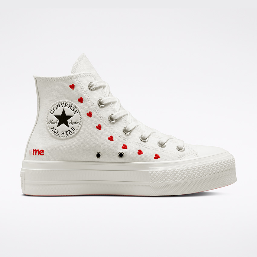Chuck Taylor All Star Lift Platform Embroidered Hearts High Top in Vintage White University Red Cherry Blossom Converse Canada