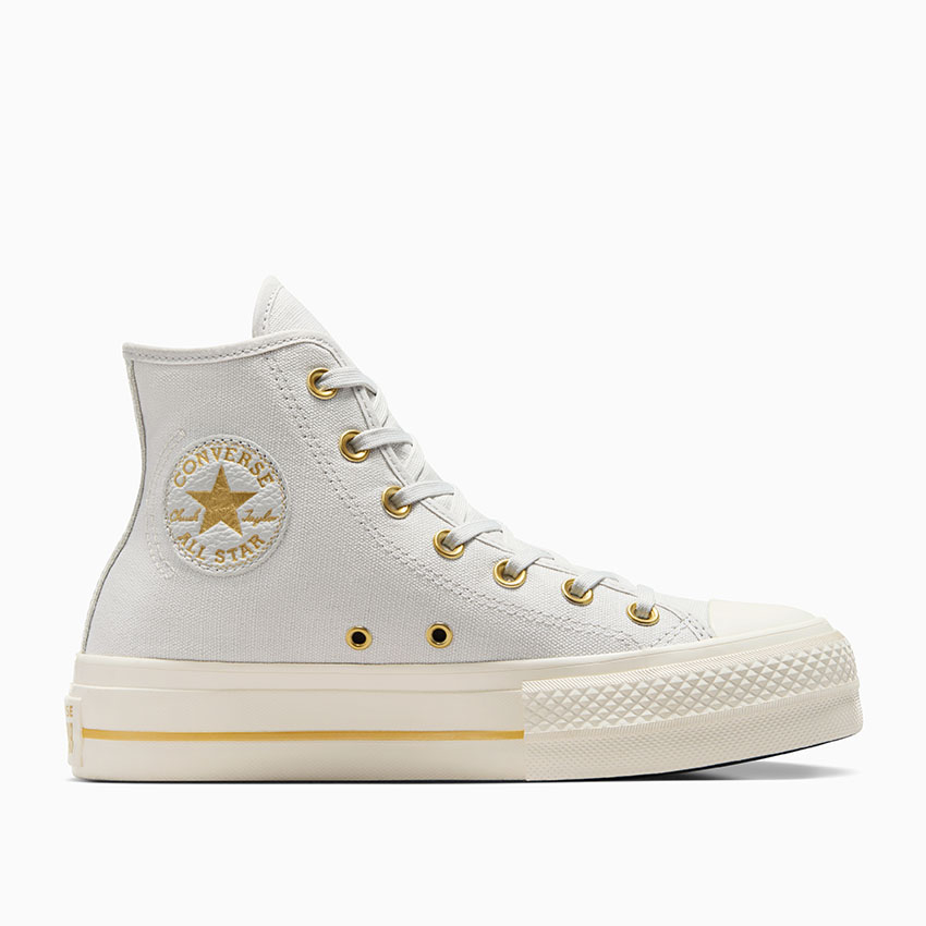 Converse Chuck Taylor All Star Lift Platform Tailored Lines Barely Grey Egret Gold US 6.5