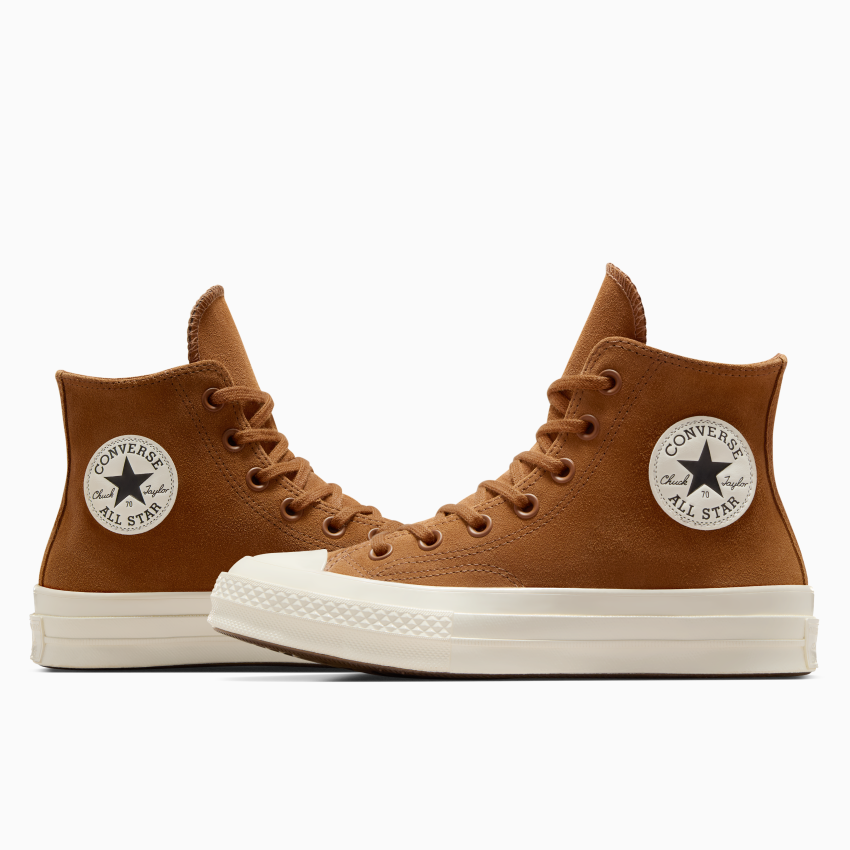 Chuck 70 Colorful Suede in Warm Tan Egret Black