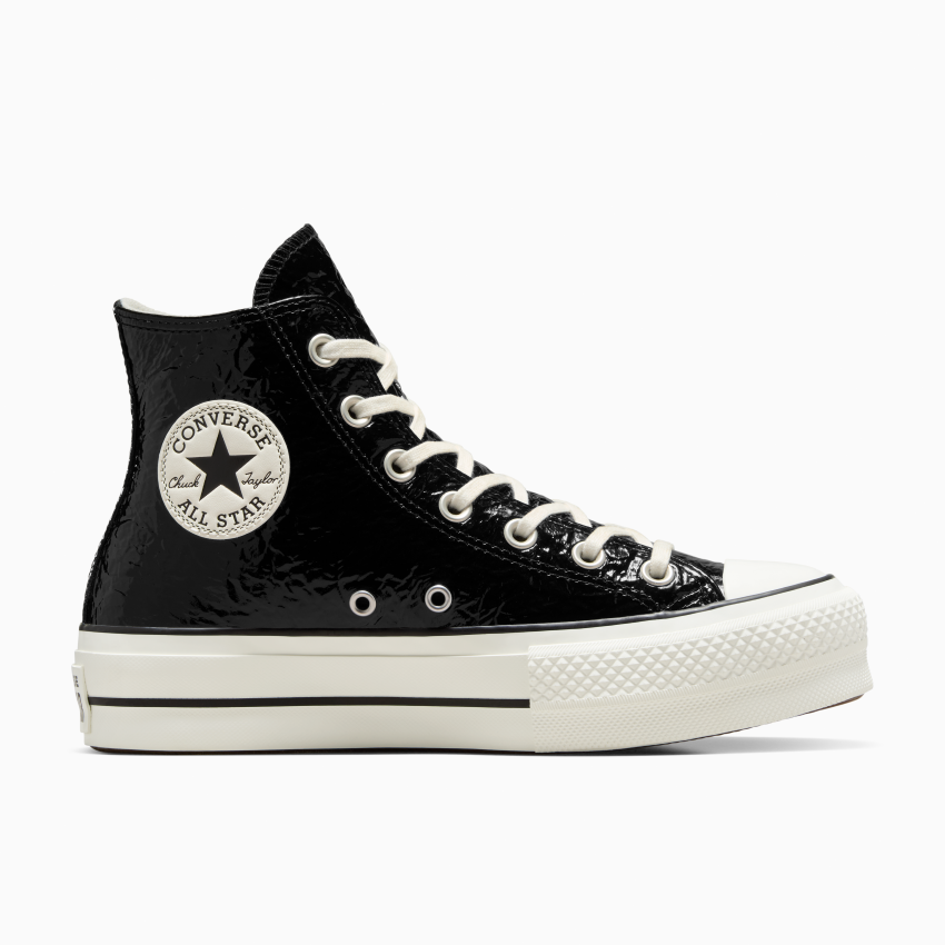 Chuck Taylor All Star Lift Platform Crinkled Leather in Black White Black Converse Canada