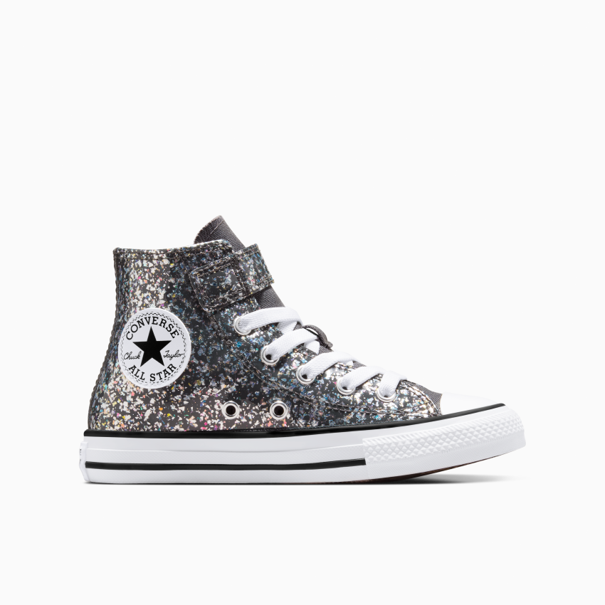 Converse outh Girls Chuck Taylor All Star Glitter Easy On High Top Sneaker in Dark Matter Black Size 1 Medium