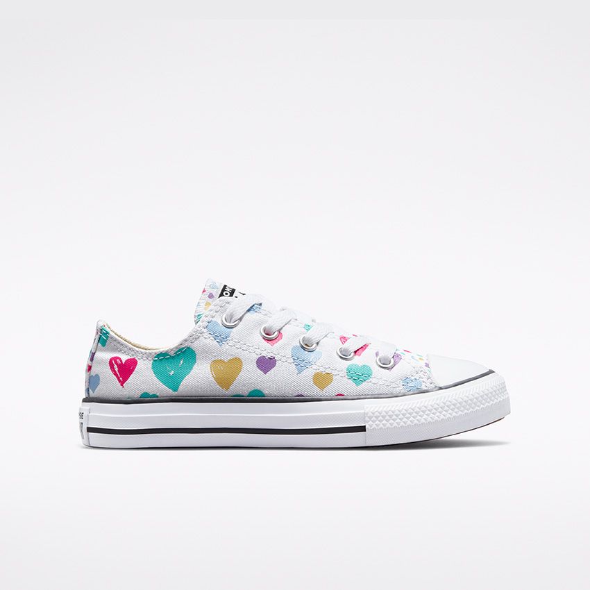 Always On Hearts Chuck Taylor All Star Low Top Little/Big Kids in White ...