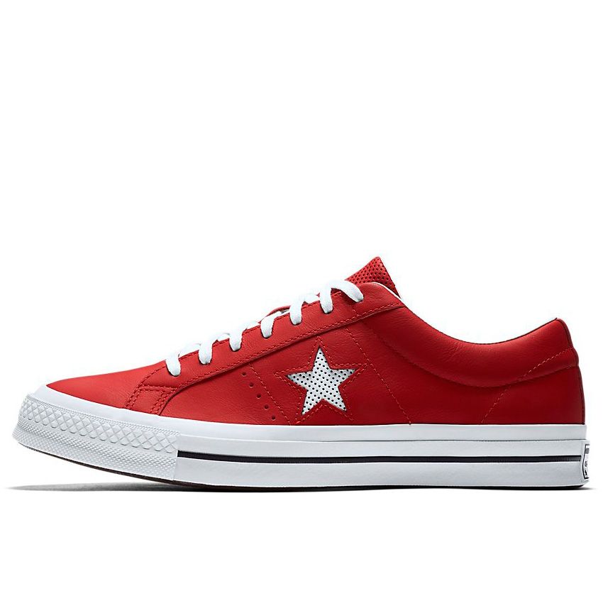 One Star Perforated Leather Low Top in Red - Converse Canada