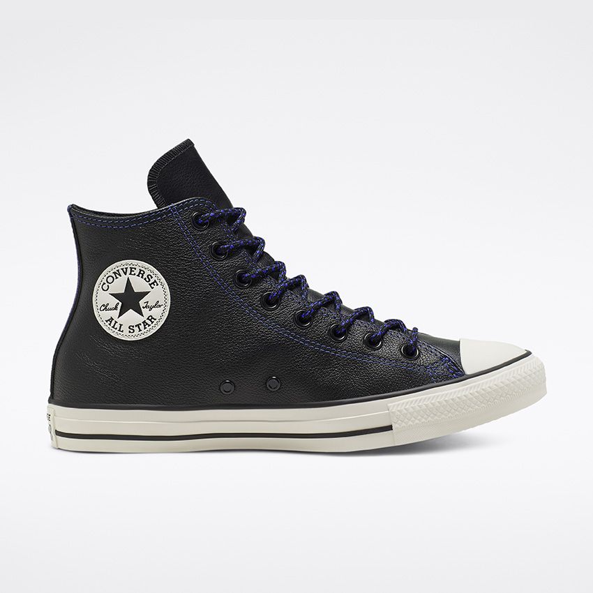 Tumbled Leather Chuck Taylor All Star High Top in Black Hyper Royal Egret Converse Canada