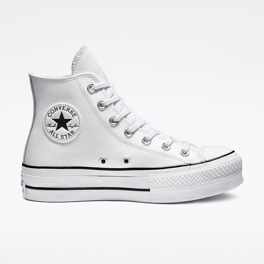 Chuck Taylor All Star Lift Leather High Top in White/Black/White ...