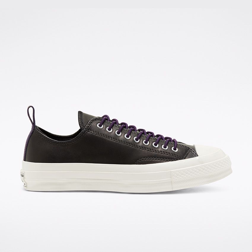 Fleece Lined Leather Chuck 70 Low Top in Black Grand Purple Egret